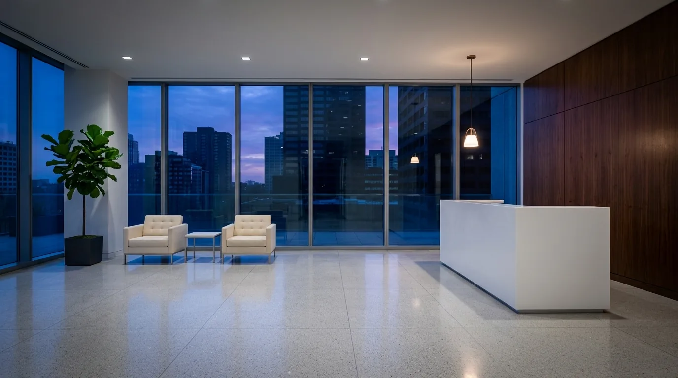 Spotless modern corporate lobby cleaned by Polaris