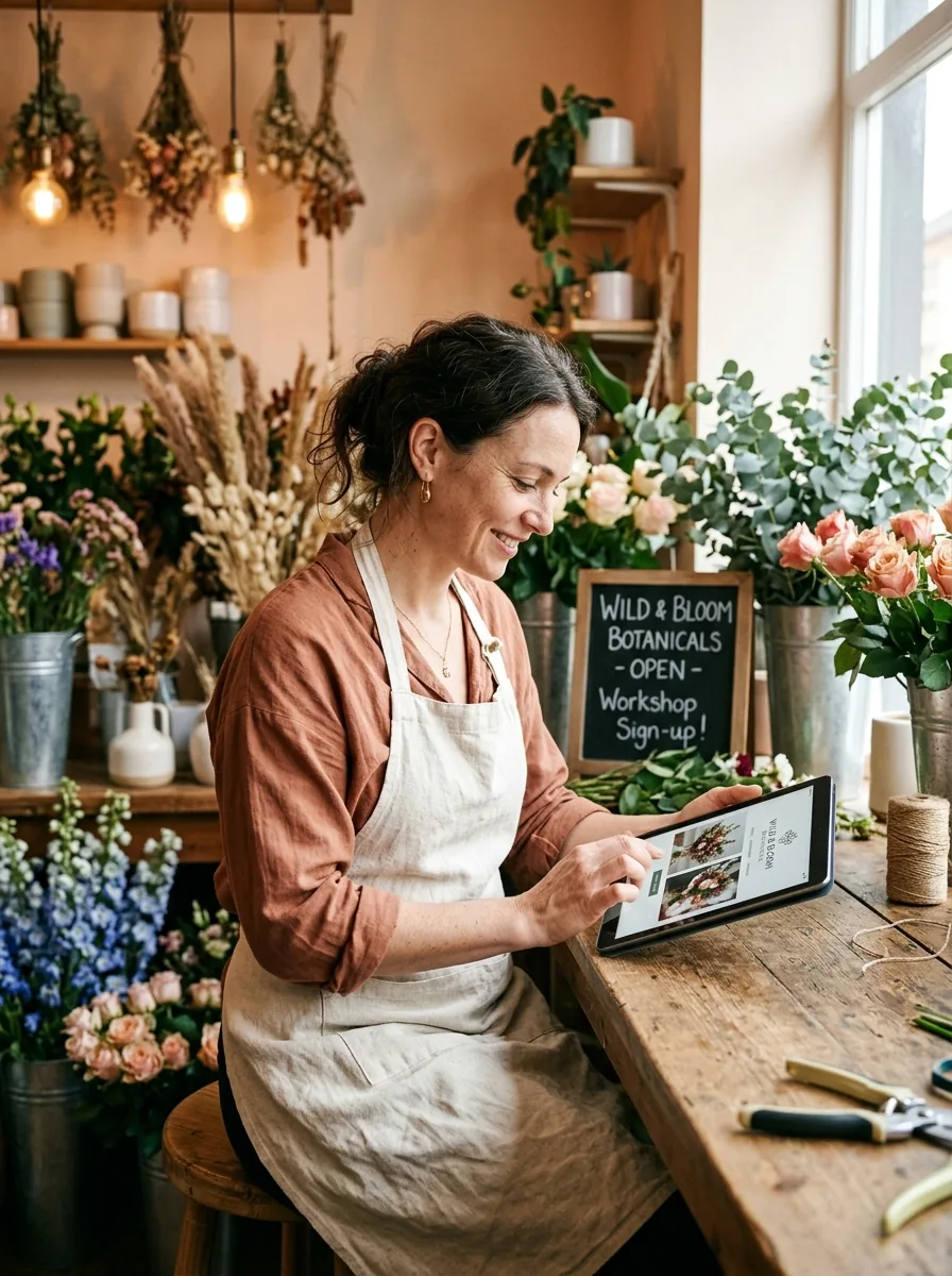 Business owner browsing her new website